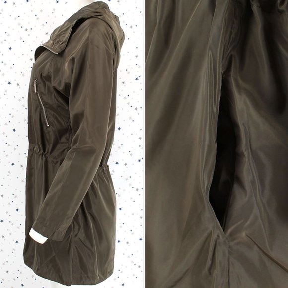 Hooded Zip Up Windbreaker Utility Jacket Olive - Picture 7 of 8